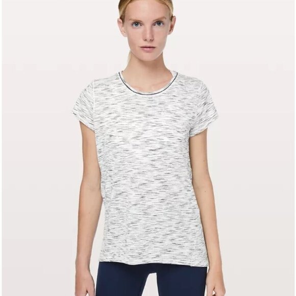 Lululemon Another Mile Short Sleeve - 6 Tiger Space Dye Black White - Picture 1 of 5